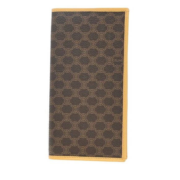 CELINE Logo Macadam Pattern Bifold Wallet PVC Leather Brown 108-082825 - Picture 1 of 11